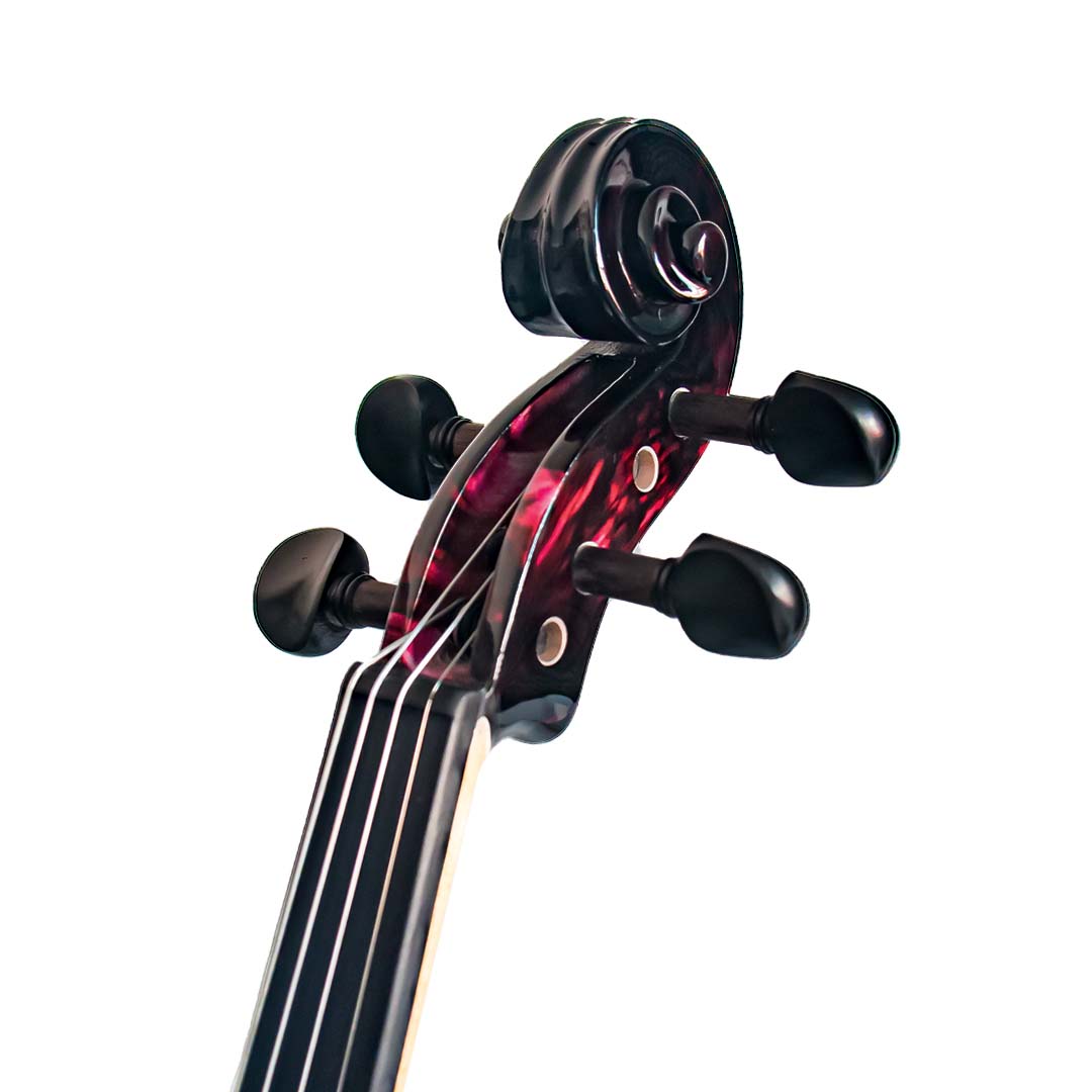 Close-up of the Kinglos Rose Phoenix Galaxy electric violin headstock